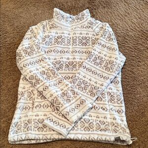 Eddie Bauer White and Gray Patterned Fleece Pullover